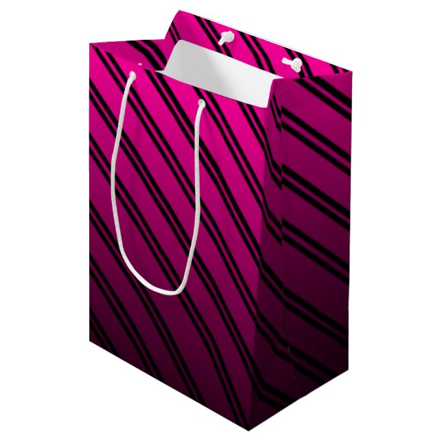 Pink and Black Gradient w/Black Stripes Medium Gift Bag (Front Angled)