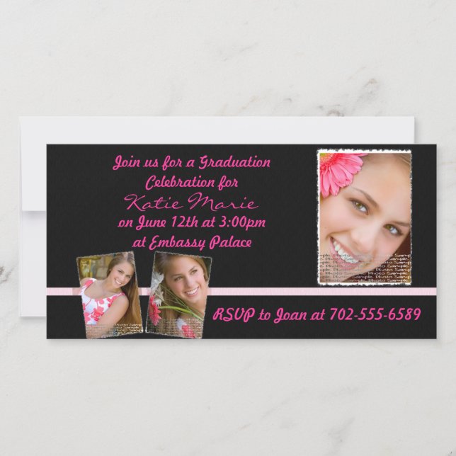 Pink and Black Graduation Invite (Front)