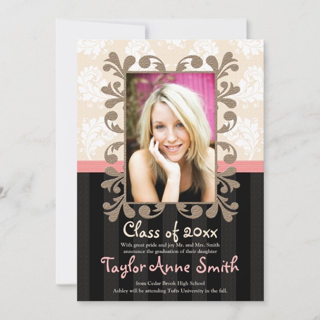 Pink and Black Graduation Photo Announcement (Front)