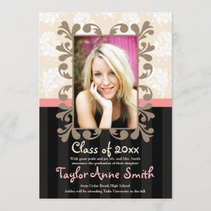 Pink and Black Graduation Photo Announcement