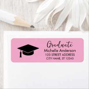 Pink and Black Graduation Return Address Label