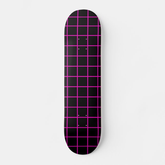 Pink And Black Grid Pattern Skateboard Deck (Front)