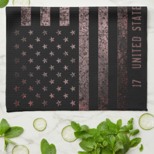 Pink and Black Grunge Vintage American Flag Tea Towel