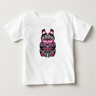 Pink and Black Haida Spirit Bear on Black Baby T-Shirt