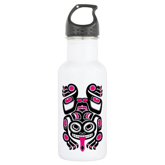 Pink and Black Haida Spirit Tree Frog 532 Ml Water Bottle (Front)