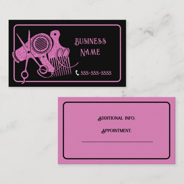 Pink And Black Hair Stylist  Business Card (Front/Back)