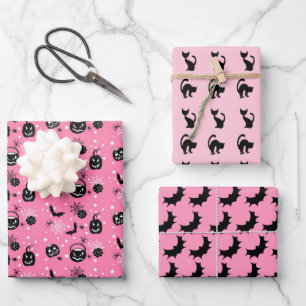 Pink and Black Halloween assorted Wrapping Paper Sheet