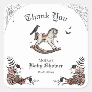Pink and Black Halloween Baby Shower Thank You Square Sticker