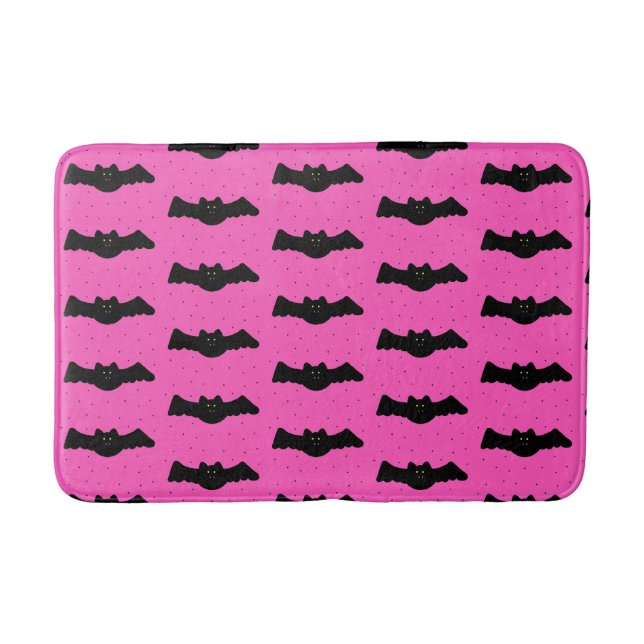 Pink and Black Halloween Bats Bath Mat (Front)