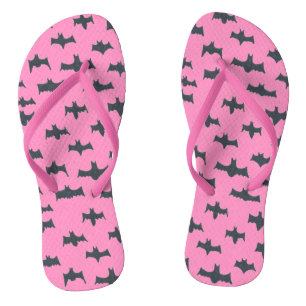 Pink and Black Halloween Bats Flip Flops