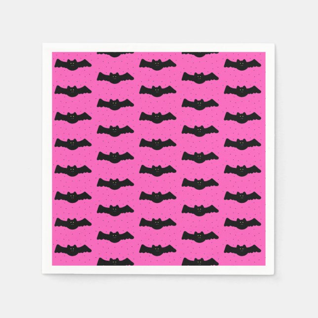 Pink and Black Halloween Bats Napkin (Front)
