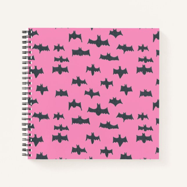 Pink and Black Halloween Bats  Notebook (Front)