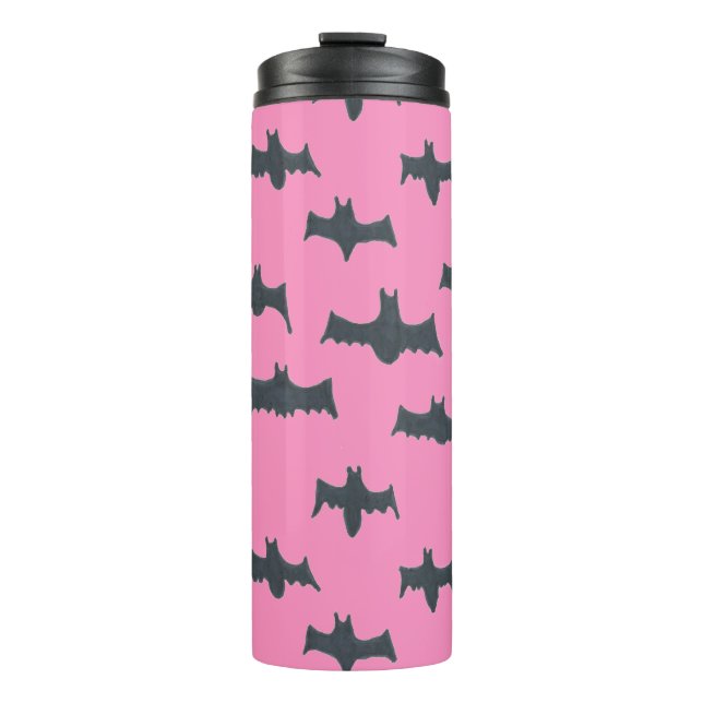 Pink and Black Halloween Bats Thermal Tumbler (Front)