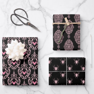 Pink and Black Halloween Wrapping Paper Sheet
