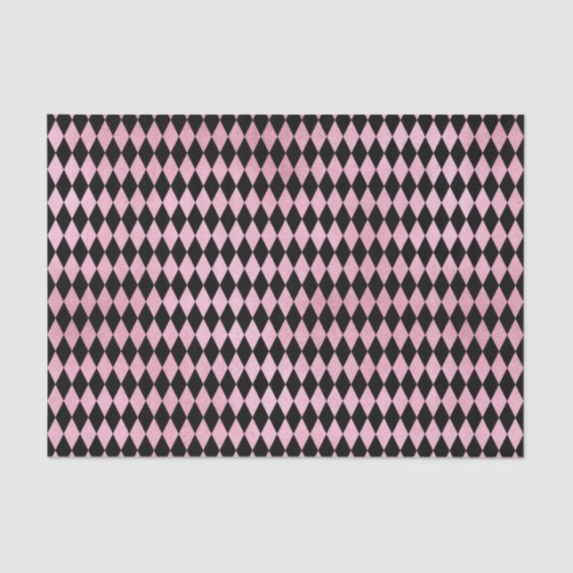 Pink and Black Harlequin Diamond Tissue Paper (Front)
