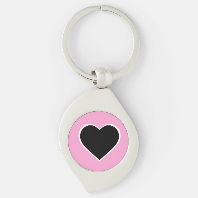Pink and black heart keychain. key ring (Front)