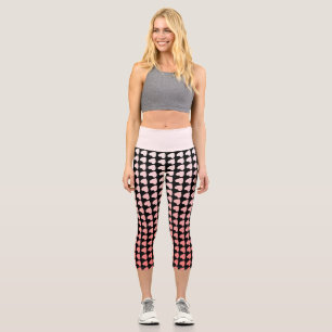 Pink and Black Heart Pattern Gradient Girly Capri Leggings
