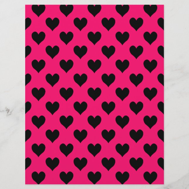 Pink and Black Heart Pattern Stationery Paper (Front)