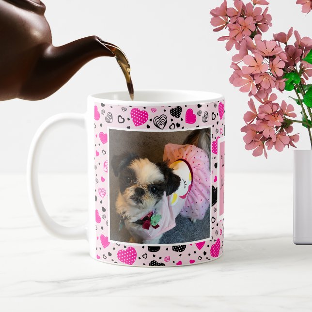 Pink and Black Hearts Cute Dog I love you Coffee Mug (Creator Uploaded)