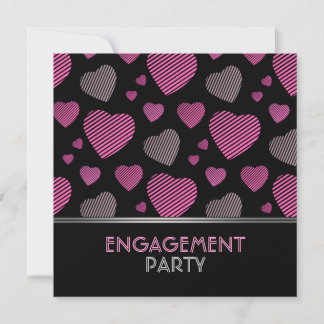 Pink and Black Hearts Engagement party invitation