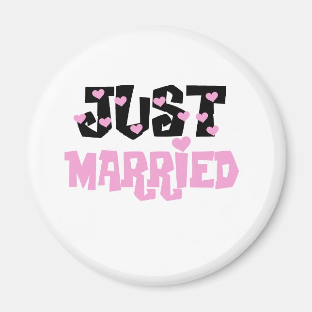 Pink and Black Hearts Just Married Magnet (Front)