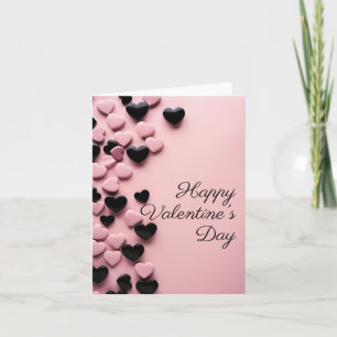 Pink and black hearts on pink ground Valentine's Card