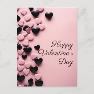 Pink and black hearts on pink ground Valentine's Postcard
