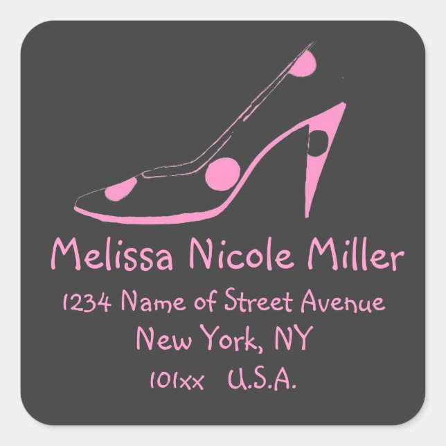 Pink and Black High Heel Shoe address label (Front)