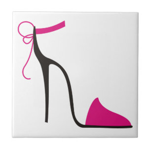 Pink and Black High Heel Shoe Strappy Tile