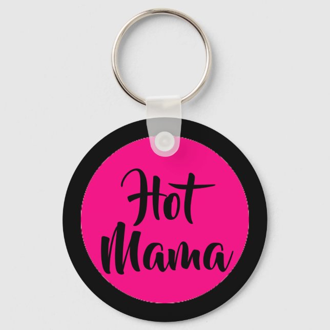 Pink and Black Hot Mama Key Ring (Front)
