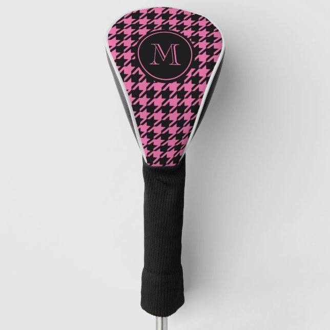 Pink and Black Houndstooth Monogram Golf Head Cover (Front)
