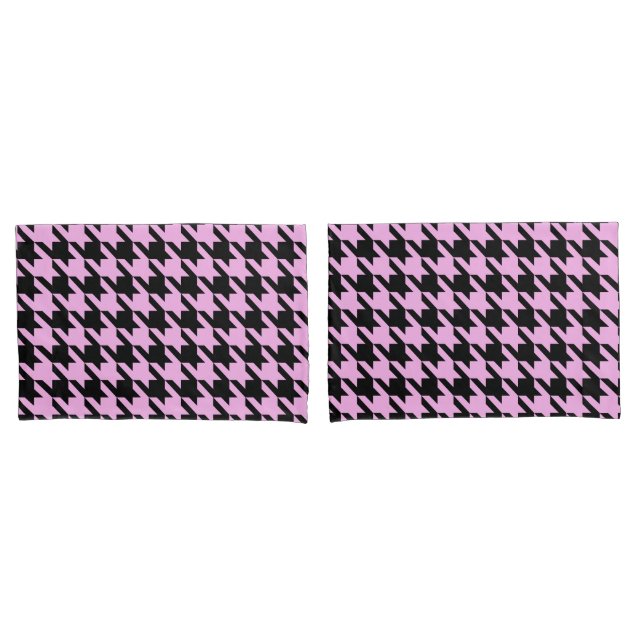 Pink and Black Houndstooth Pillowcase (Front-Set)