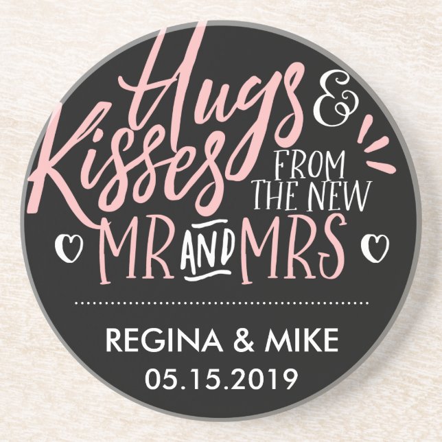 Pink and Black Hugs and Kisses From New Mr and Mrs Coaster (Front)