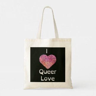 Pink and Black I Heart Queer Love Tote Bag