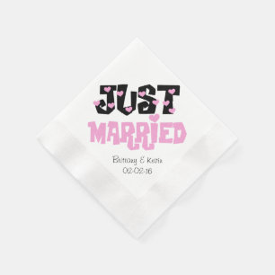 Pink and Black Just Married Paper Napkins