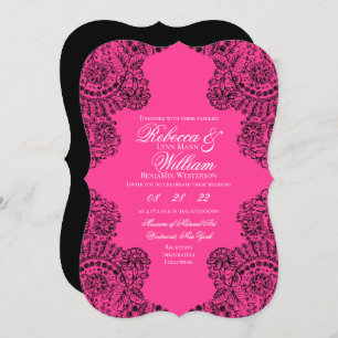 Pink and Black Lace Elegant Gothic Wedding Invitation