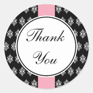 Pink and Black Lace Thank You Stickers