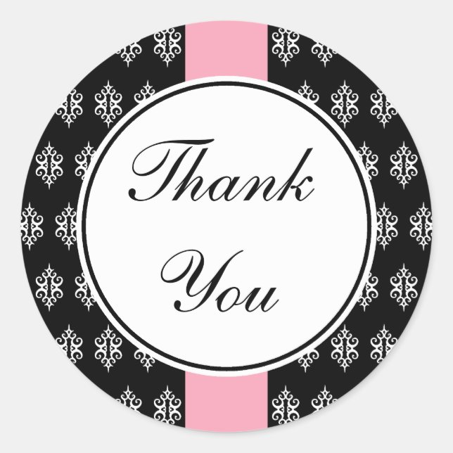 Pink and Black Lace Thank You Stickers (Front)