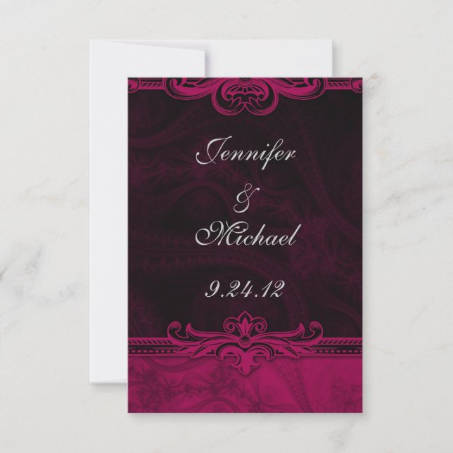 Pink and Black Lace Wedding Save the Date Cards (Front)