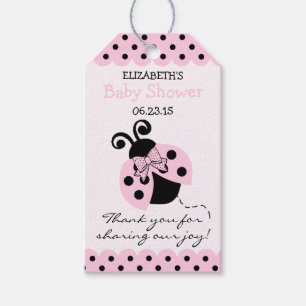 Pink and Black Ladybug Baby Shower Guest Favour Gift Tags
