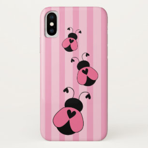 Pink and Black Ladybug Striped Pattern iPhone X Case