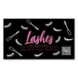 Pink and Black Lashes Eyelash Extensions makeup Magnetic Business Card