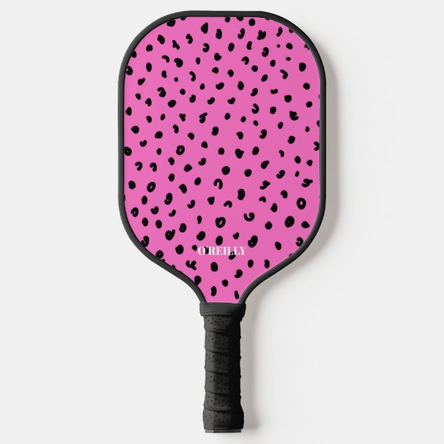 Pink and Black Leopard Animal Skin Pattern Pickleball Paddle (Front)