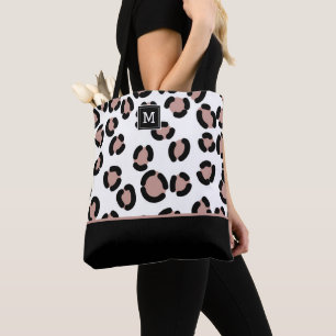 Pink and Black Leopard Pattern with Monogram Tote Bag