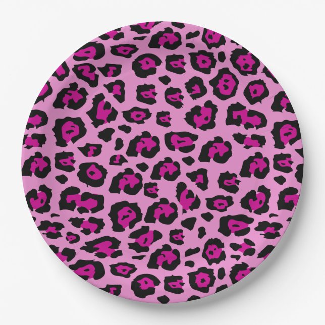 Pink and Black Leopard Print Paper Plate (Front)