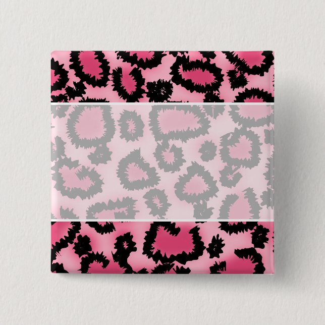 Pink and Black Leopard Print Pattern. 15 Cm Square Badge (Front)