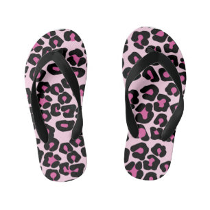 Pink and Black Leopard Print Pattern Kid's Flip Flops