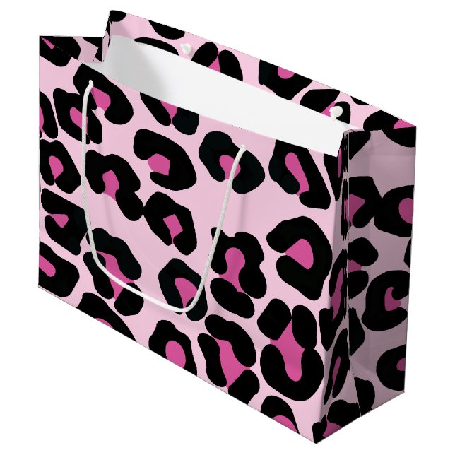 Pink and Black Leopard Print Pattern  Large Gift B Bag (Front Angled)
