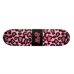 Pink and Black Leopard Print Pattern. Skateboard