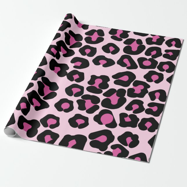 Pink and Black Leopard Print Pattern   Wrapping Paper (Unrolled)